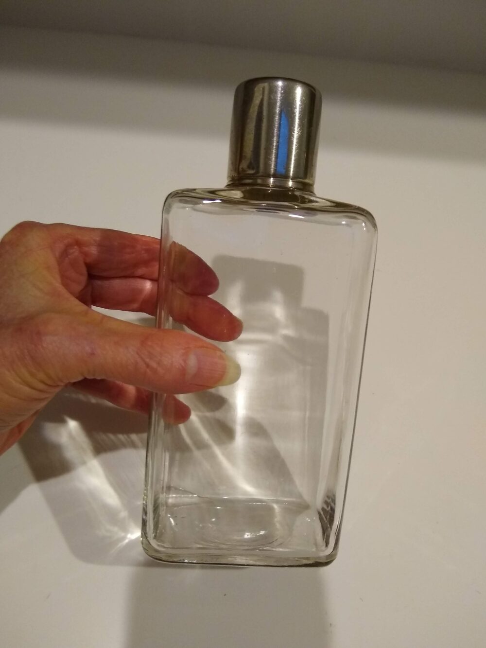 Vintage Clear Glass Apothecary Jar, Liquor Bottle With Double Metal Screw Lids, Caps