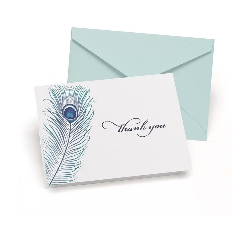 50 Peacock Feather Wedding Thank You Notes | Pack Of 50