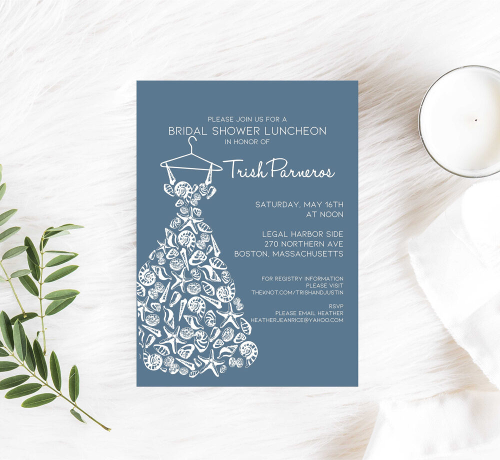 Shell Wedding Dress Shower Invitation, Shower Nautical Cape Cod Invitation