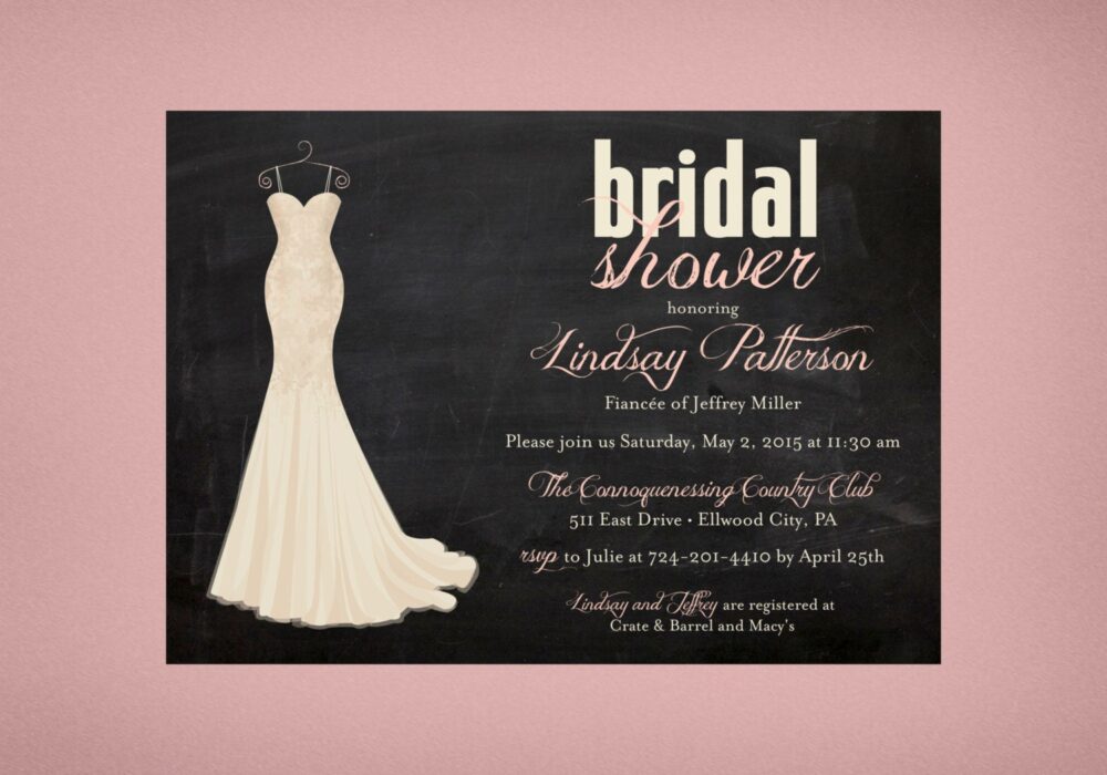 Chalkboard Ivory Wedding Dress Bridal Shower Invitation