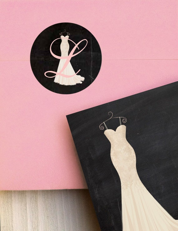 Monogram Envelope Seals For Wedding Dress Bridal Shower Invitation Chalkboard Labels Gown Stickers