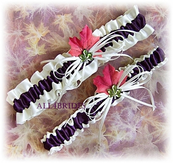 Fall Leaves Bridal Garters -Wedding Leg Deep Purple - Accessories Fall Autumn Weddings