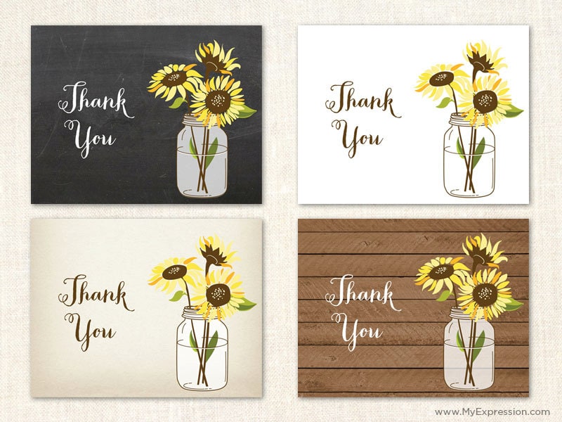 Sunflowers Thank You Cards - Wedding Sunflower Pack Of 12