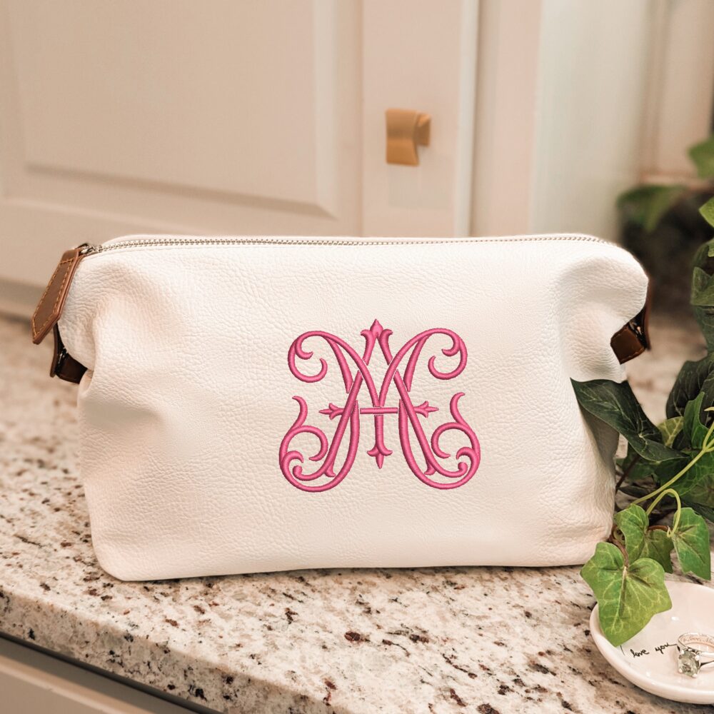 Custom Monogram Travel Bag Eco Cosmetic Storage Wedding Gift Vegan Leather Pouch Toiletry Makeup Personalized Bridesmaid Present