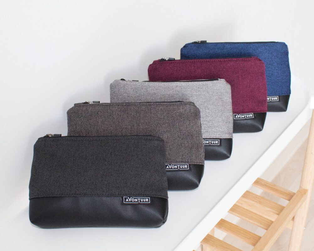 Canvas Makeup Bag Vegan Leather Toiletry Travel Pouch