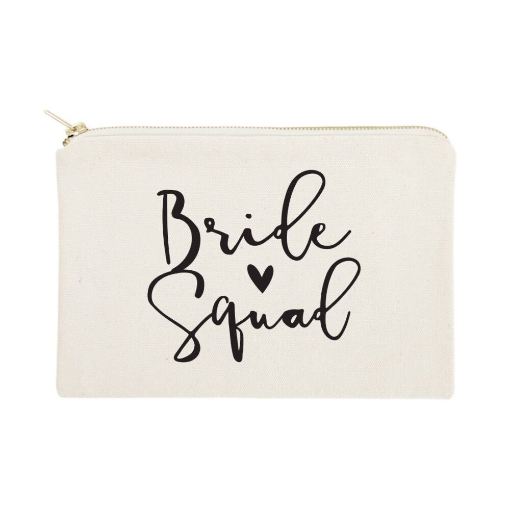 Bride Squad Wedding Cotton Canvas Cosmetic Bag, Toiletry Bag & Travel Makeup Pouch, Bridal Party Gifts, Gifts For Her, Favor Bags