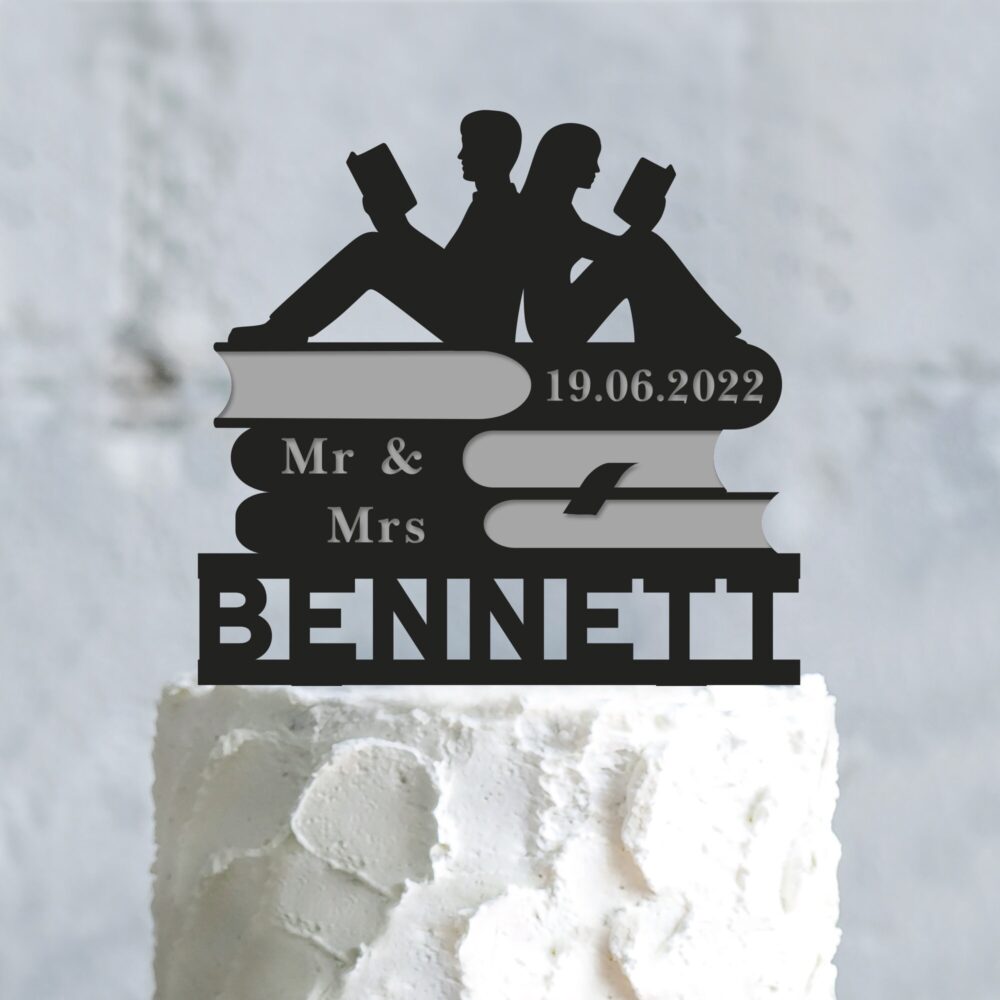Custom Book Wedding Book Lover Cake Topper, Bookworm Funny Topper, Library Mr & Mrs Topper, Literary Topper, A954