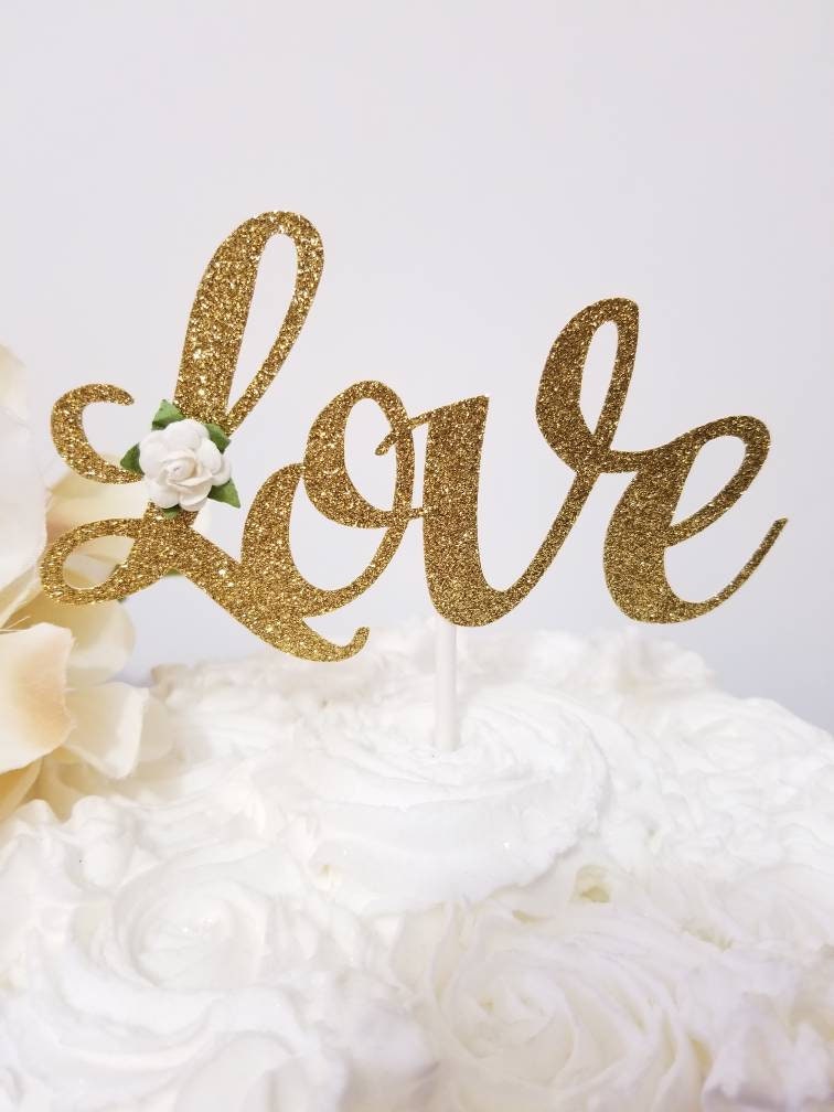 Love Cake Topper-Love Wedding Topper-Wedding Flower Glitter Topper-Love-Wedding