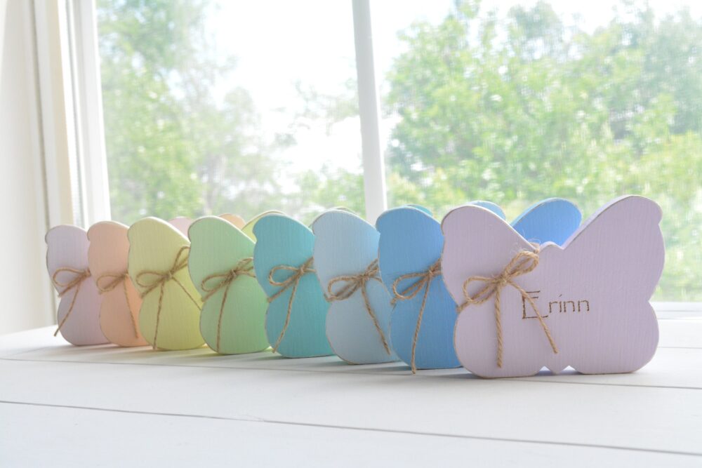 Rustic Wood Butterfly 3.25"H/New Colors & Font/Personalized W Name/Mothers Day Gift/Tiered Tray Butterfly/Summer Place Card