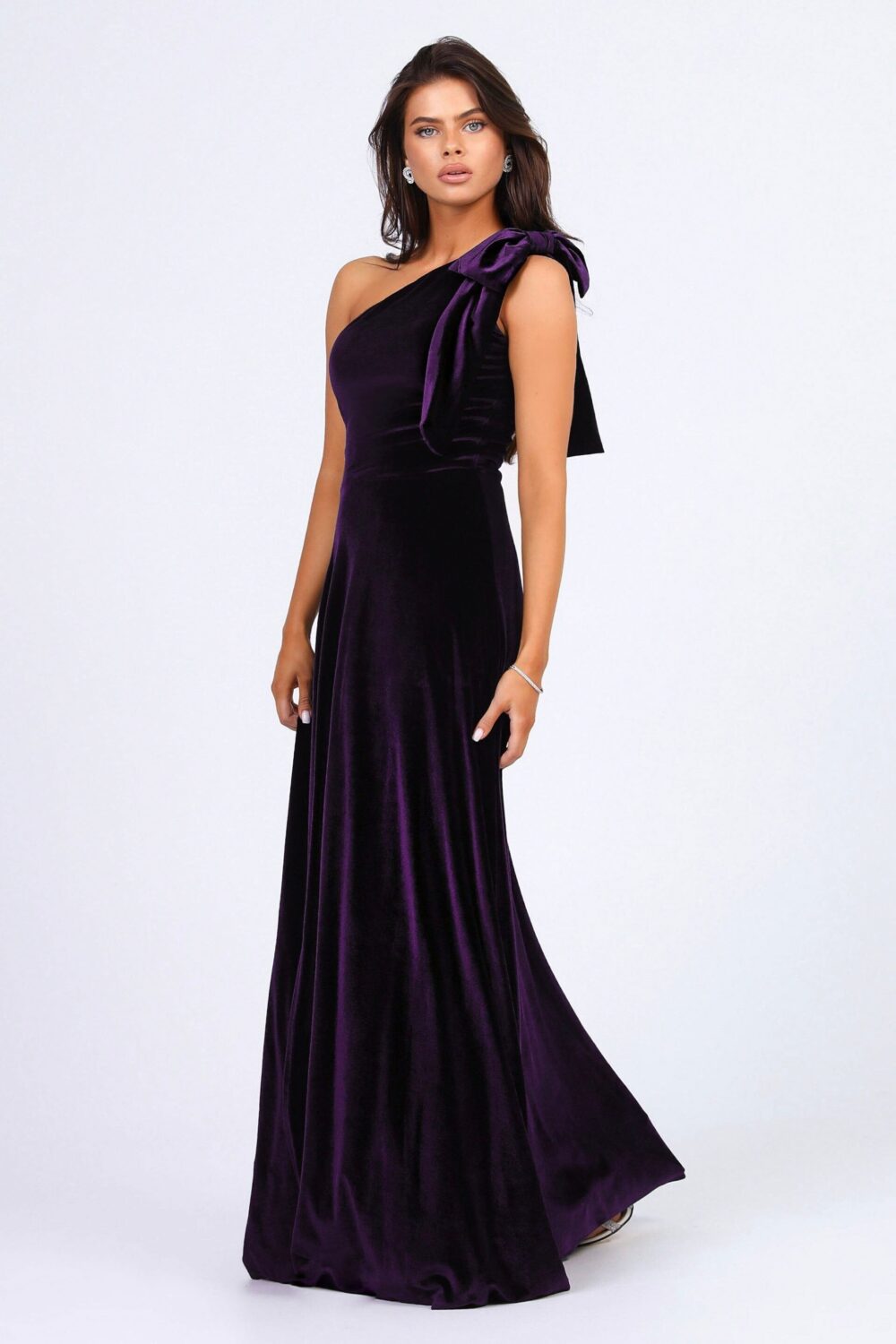 One Shoulder Velvet Gown, Elegant A-Line Maxi Dress, Guest Cocktail Dress