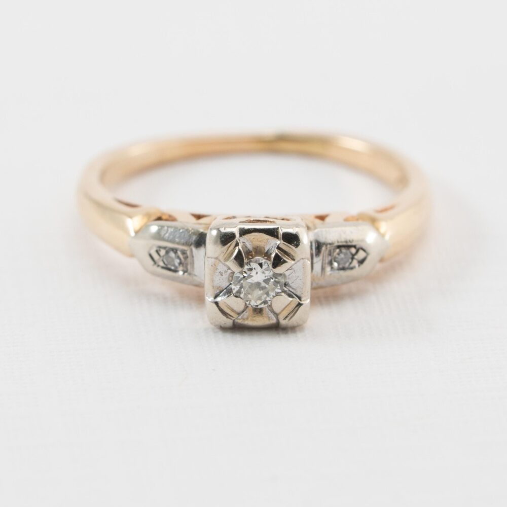 Antique Engagement Diamond Ring 14K Yellow Gold, Size 4.75