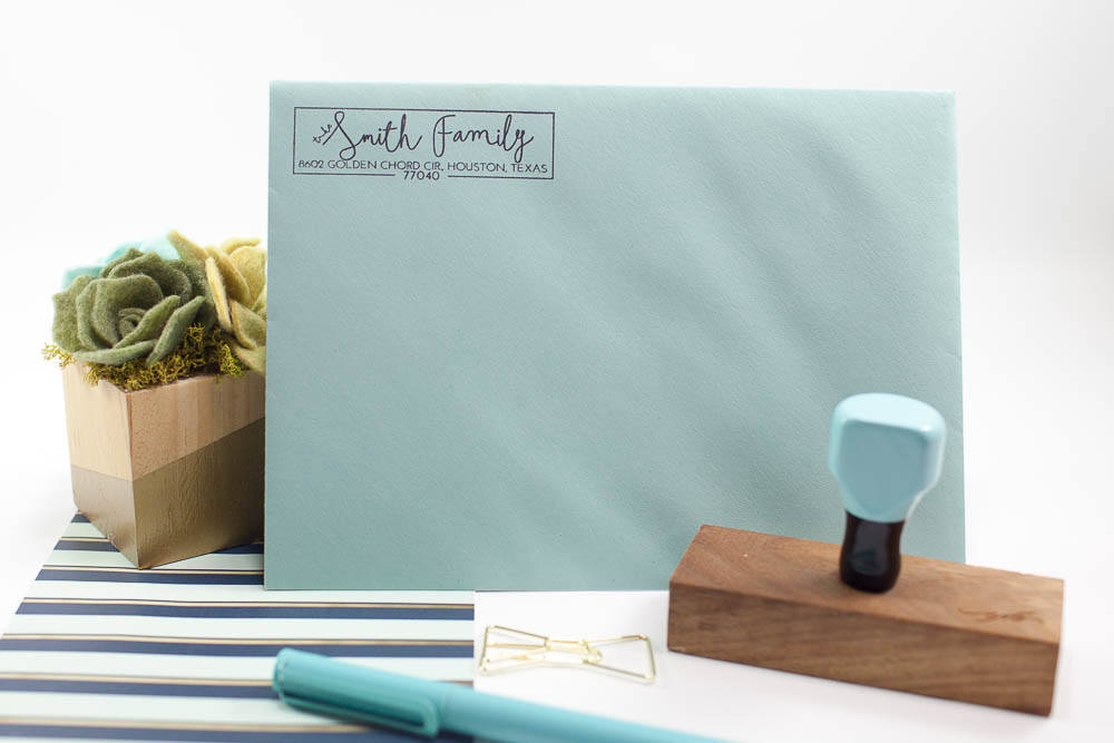 Custom Wedding Address Stamp Handwritten Signature, Robins Egg Blue Handle
