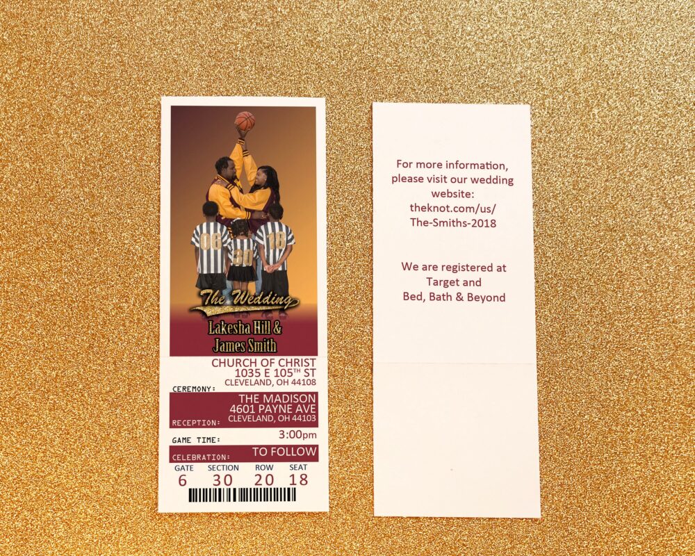 Basketball Wedding Ticket Invitation & Rsvp Postcards, Cleveland Blended Family Printable Invite Online Card Template