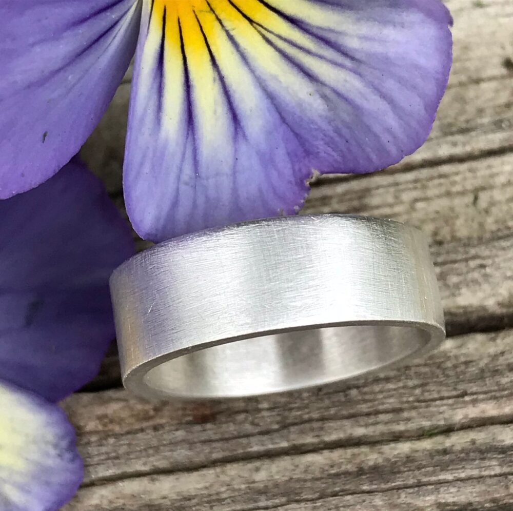 Argentium Sterling Silver Wedding Band, 7mm Flat Unisex Men's Recycled Band - Custom Made For You