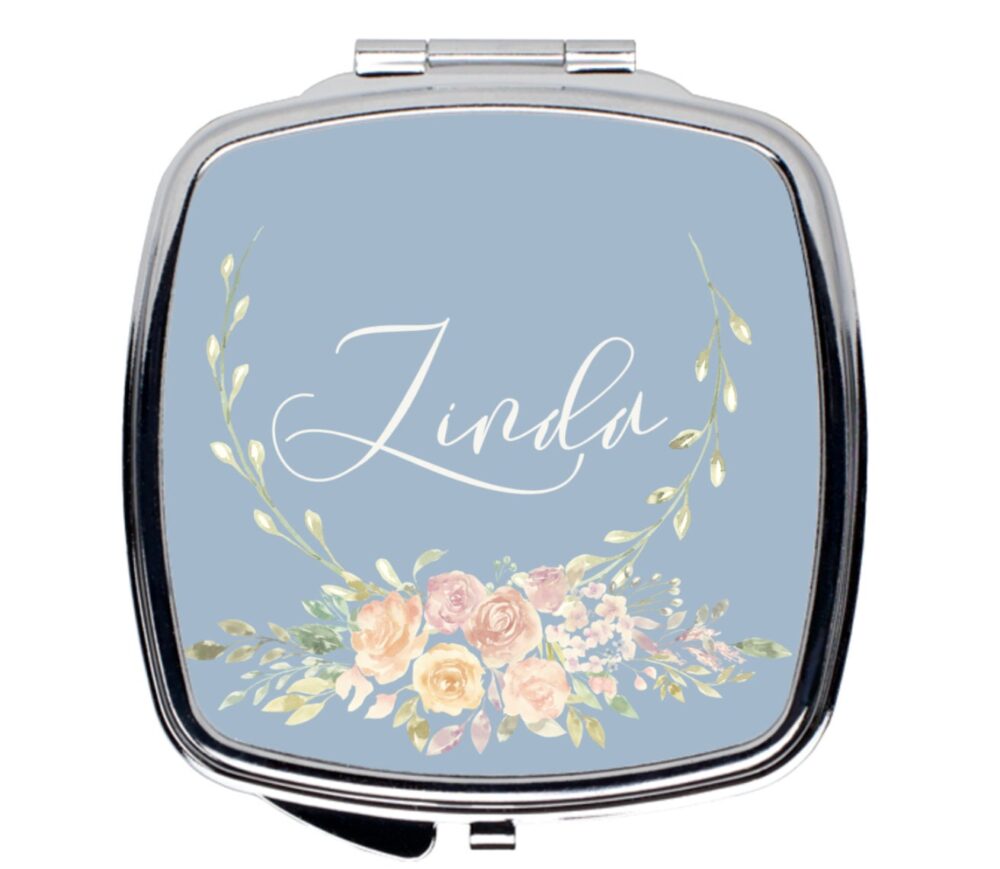 Dusty Blue Wedding, Bridesmaid Compact Mirror, Bridesmaids Gift, Personalized Bridesmaid Floral Wedding, Proposal