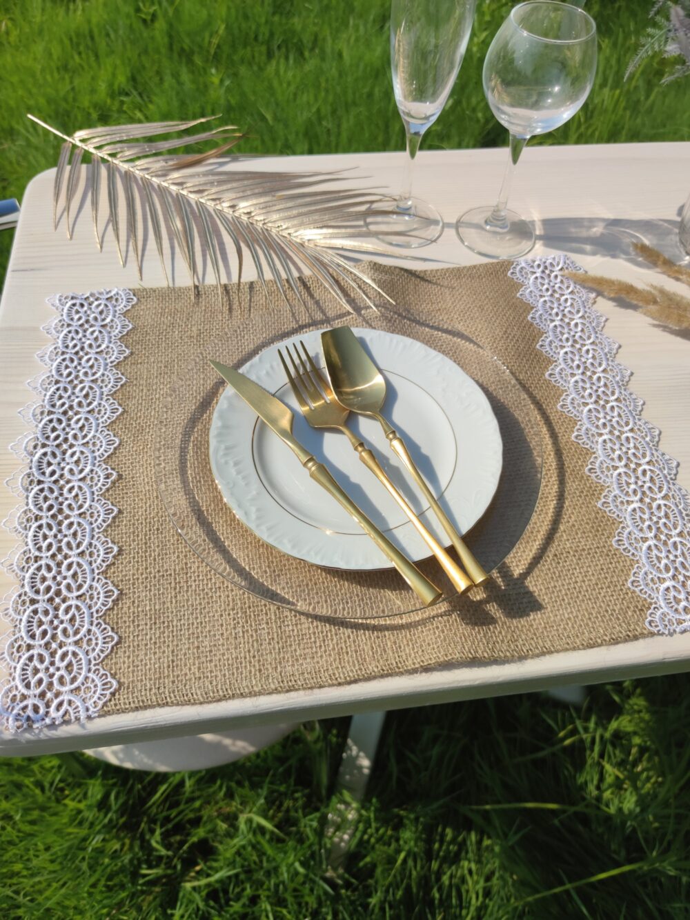 Burlap Placemats With Lace For Wedding, Natural Set Of 2, 4, 8, 10, Table Decor