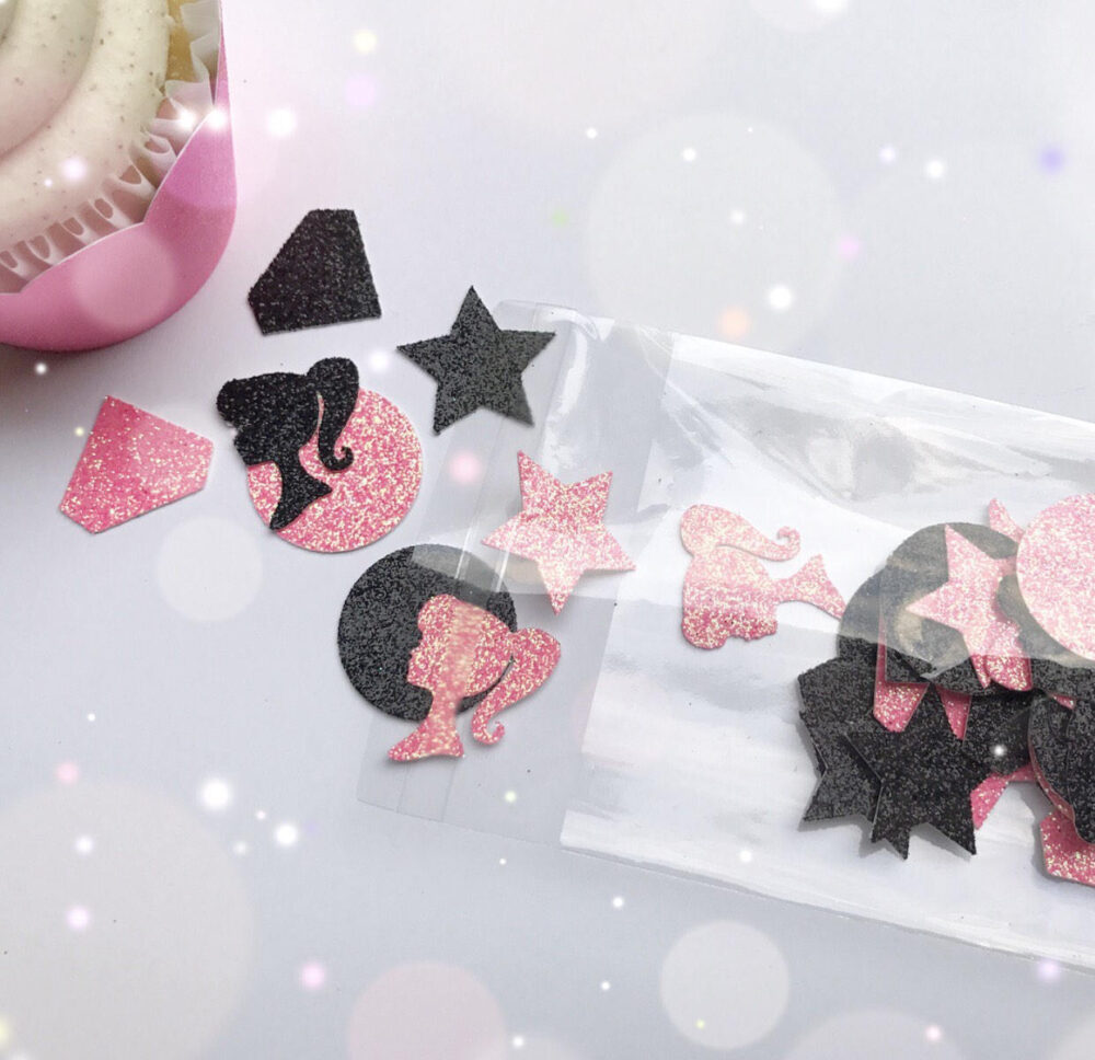 50 Piece Silhouette Confetti| Glitter Party Decorations| Diamond Pink Black