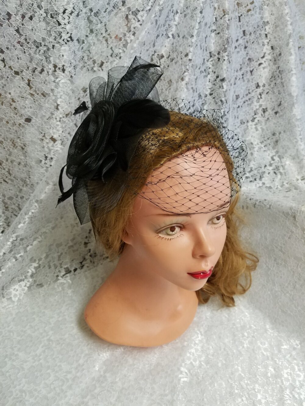 Black Wedding Headpiece, Birdcage Veil, Black Big Flower, Modern Vintage Gothic Look, Veil Fascinator, Retro