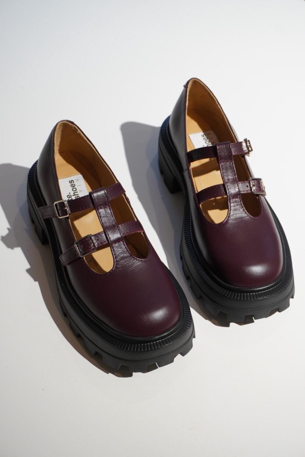Burgundy Genuine Leather Slip On Platform Shoes Women, Custom Made Shoes, Low Heel Loafers Buckle