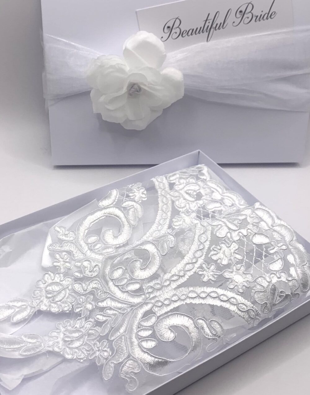 White Lace Bridal Gloves Fingerless Silk Ribbon Tie Wedding Accessory
