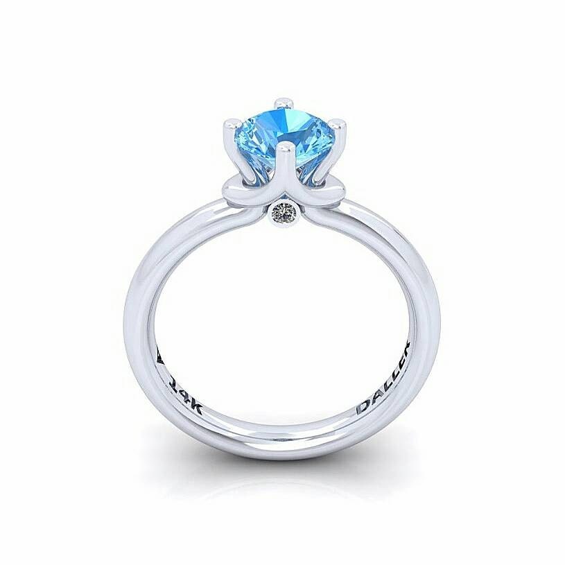 London Blue Topaz Engagement Ring Halo in 14K White Gold With Round 6mm & Diamond