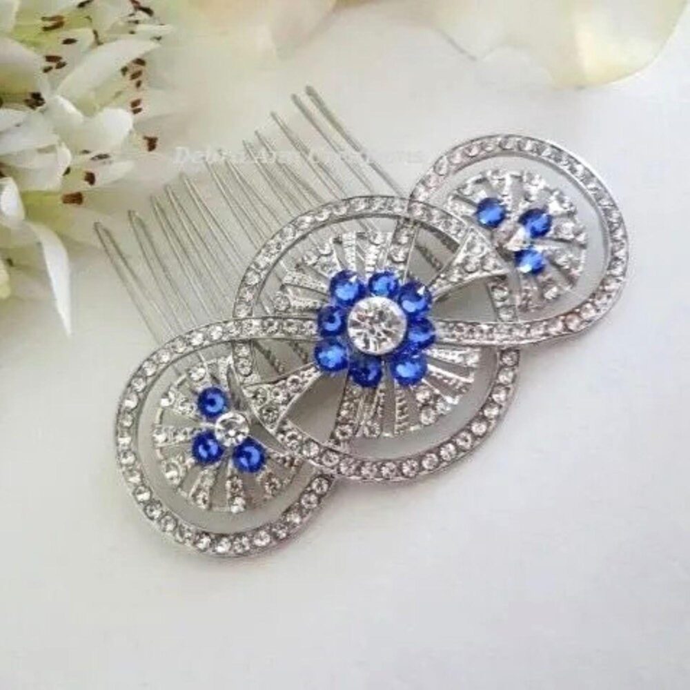 Sapphire Blue Crystal Rhinestone Hair Comb Bridal Wedding Accessory, Bridesmaid Accessories