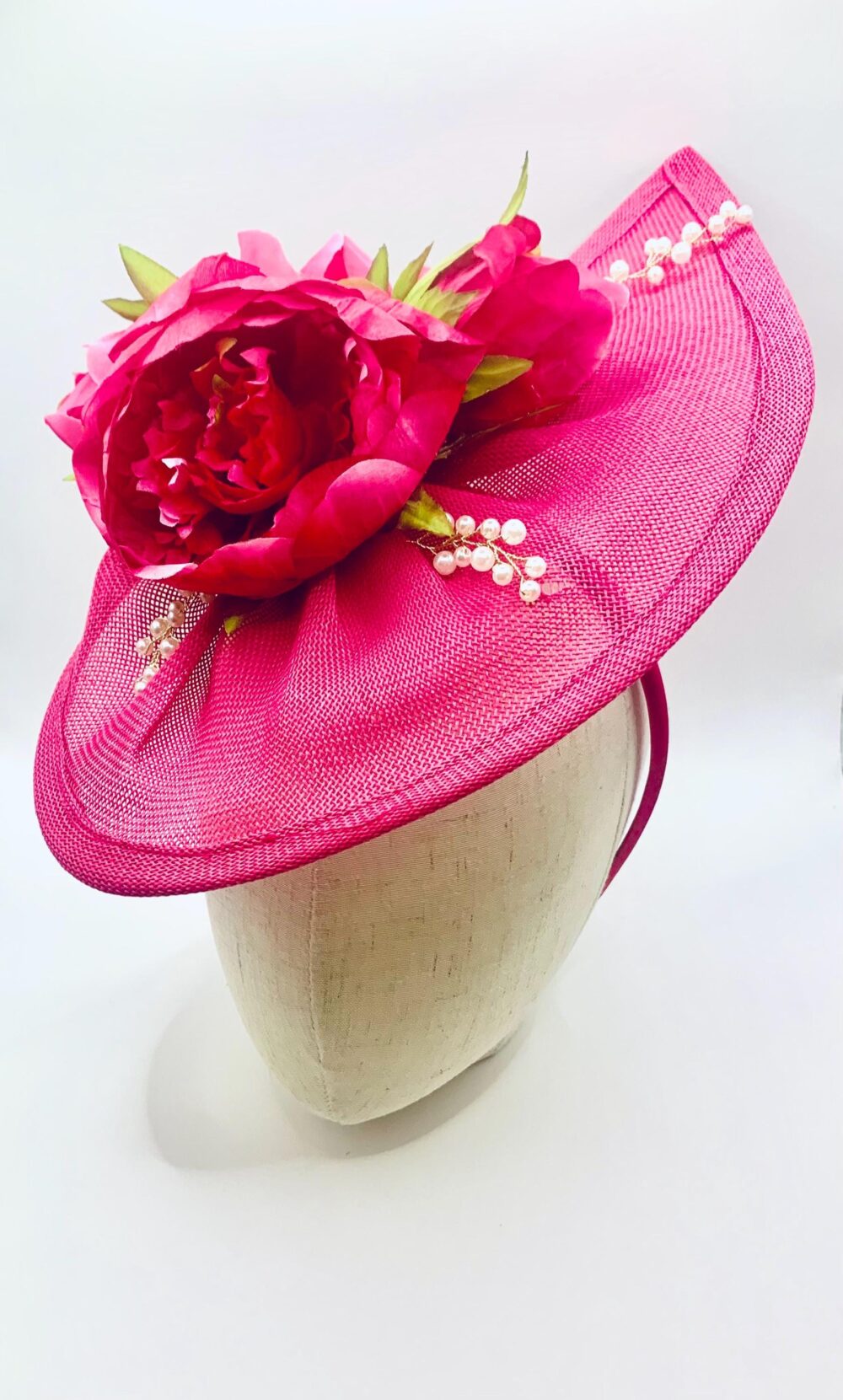 Fuscia Peony Wedding Fascinator Hat With Pearls