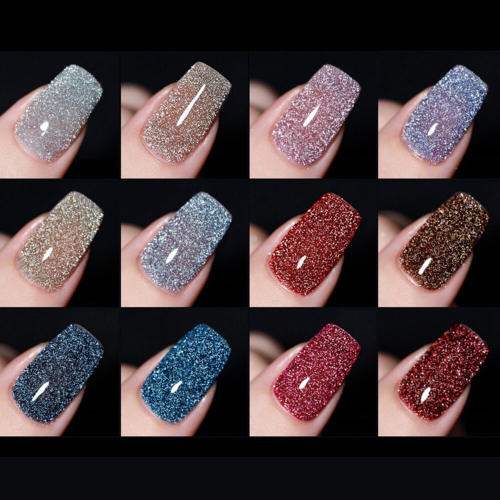 Sparkling Crushed Diamond Light Reflective Soak Off Uv/Led Gel Nail Polish 15Ml | Glitter Gel Manicure Kit 12 Dazzling Colors