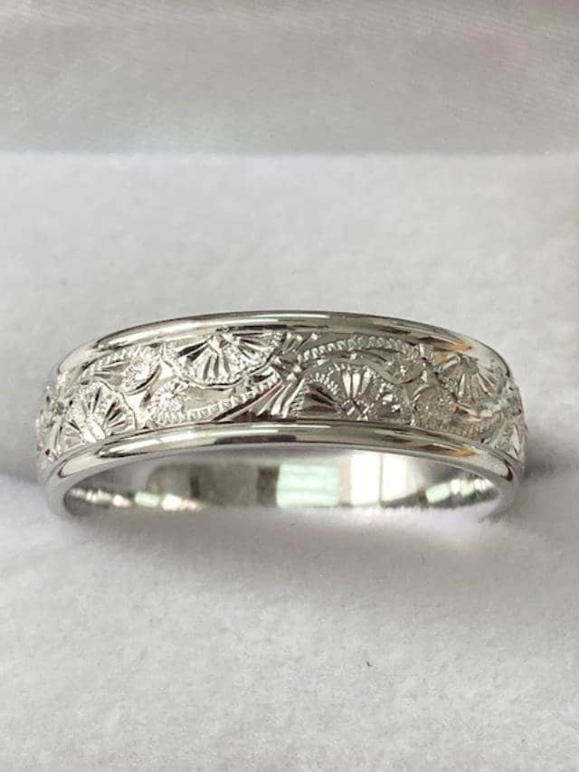 Hand Engraved Platinum Mens Wedding Band, Ring, Bands, Rings For Men