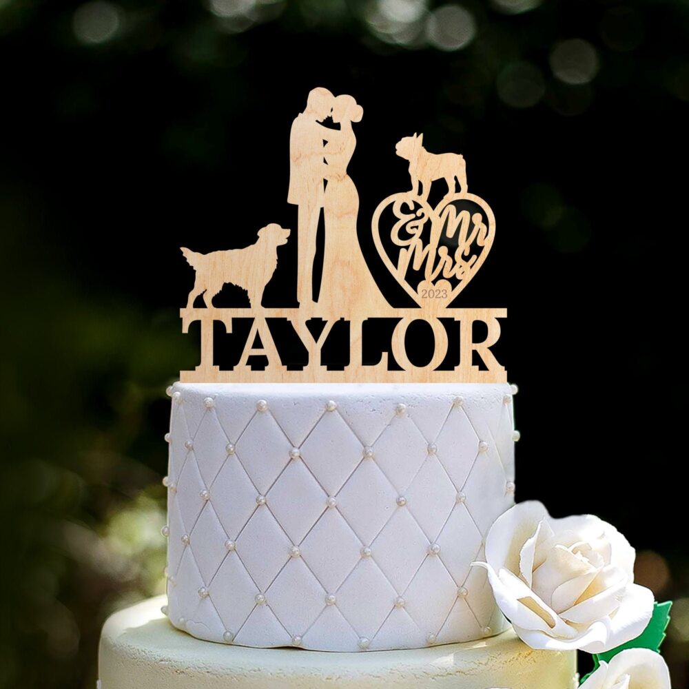 Wedding Cake Topper With Dogs, French Bulldog Wedding Topper, Wedding Golden Retriever, Golden Retriever Topper, 0438