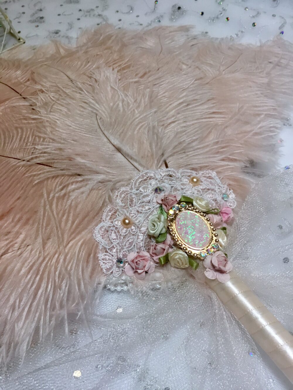 On Sale Bespoke Marie Antoinette Blush Ostrich Feather Fan Wedding Bridal Bouquet in Your Choice Of Sizes