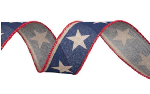 stars Wired Edge Burlap Ribbon - 1 1/2" Inches Craft Diy Projects 4Th Of July 6 Yards