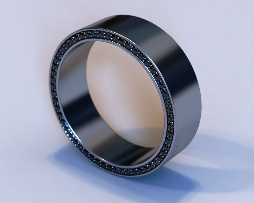 Mens Wedding Band/Black Diamond Gold Ring Unique