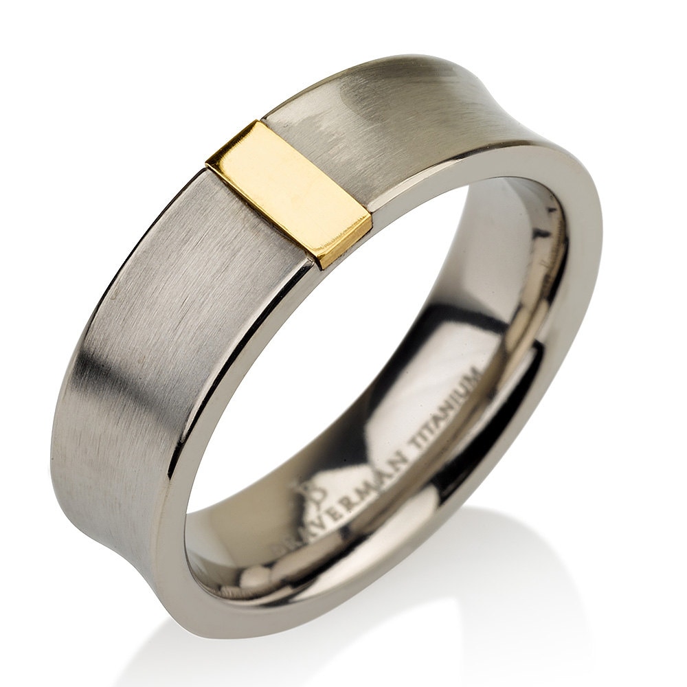 Mens Titanium Wedding Band Ring 6mm 14K Yellow Plated Two Toned Comfort Fit Brushed, High Quality Band, Tone Engagement