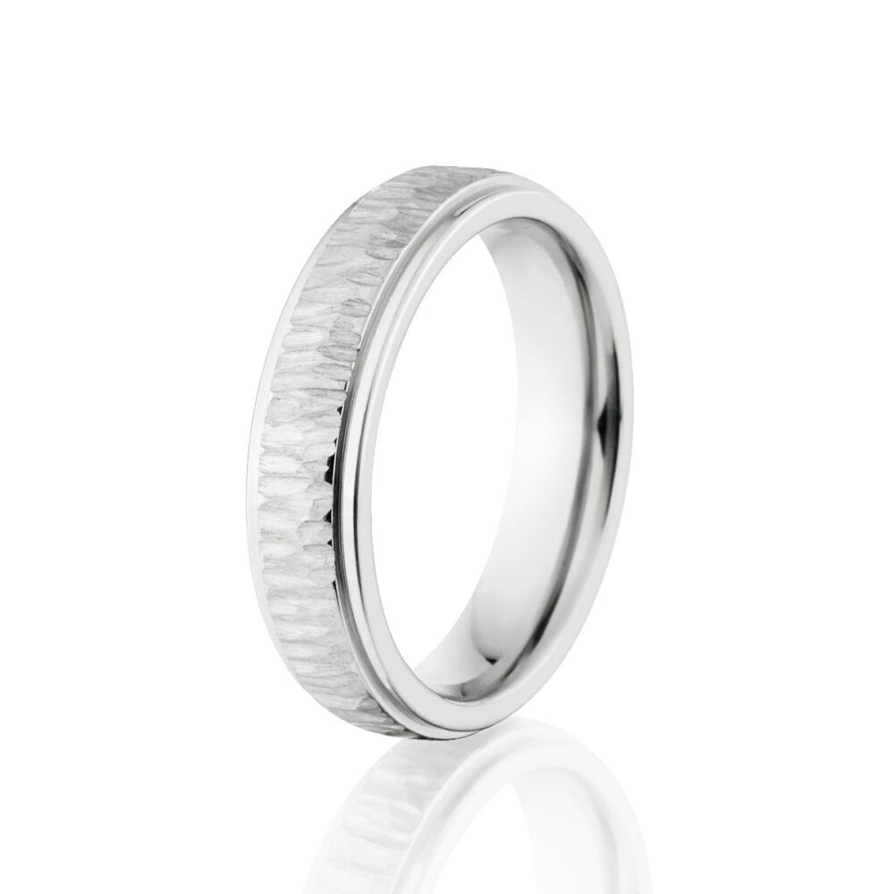 Cobalt Chrome Ring, 5mm Tree Bark Finish, Comfort Fit Wedding Band