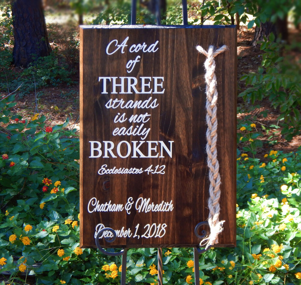 Cord Of Three Strands, Wedding Sign, Ceremony Wood Ecclesiastes 412 Gift, Fall Wedding, Unity Braids® Decor