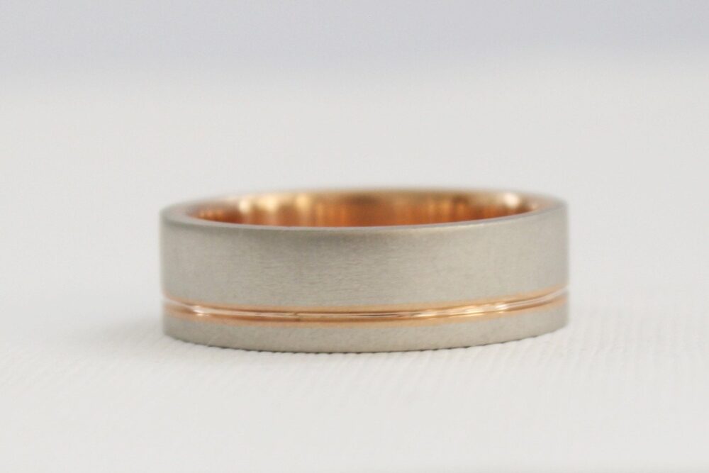 Handmade 14K Two Tone Gold Wedding Band Modern Matte Brush Finish