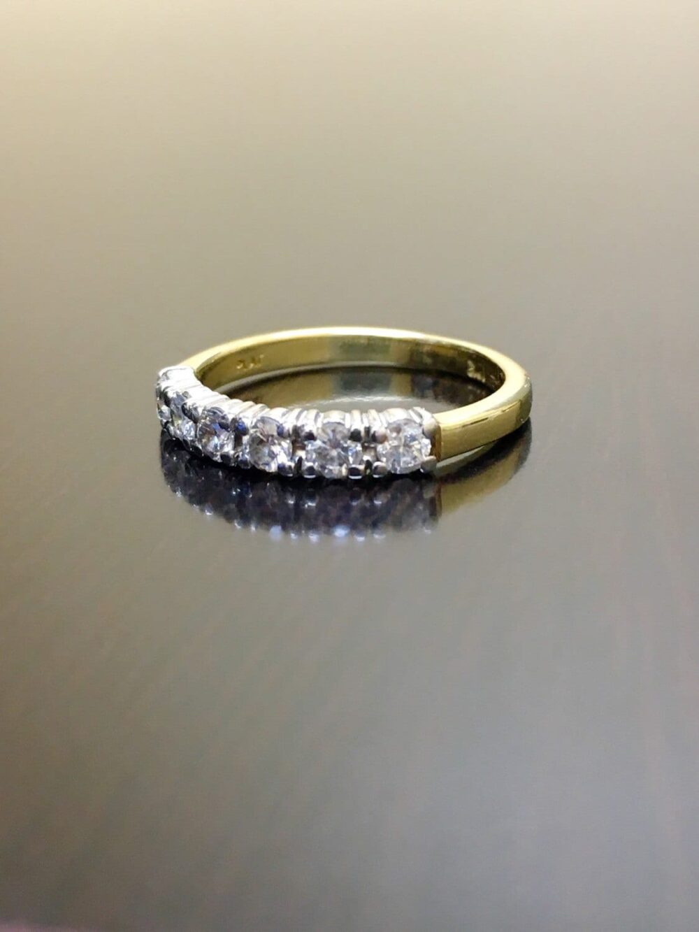 18K Yellow Gold Platinum Diamond Engagement Band - Wedding Two Tone Art Deco