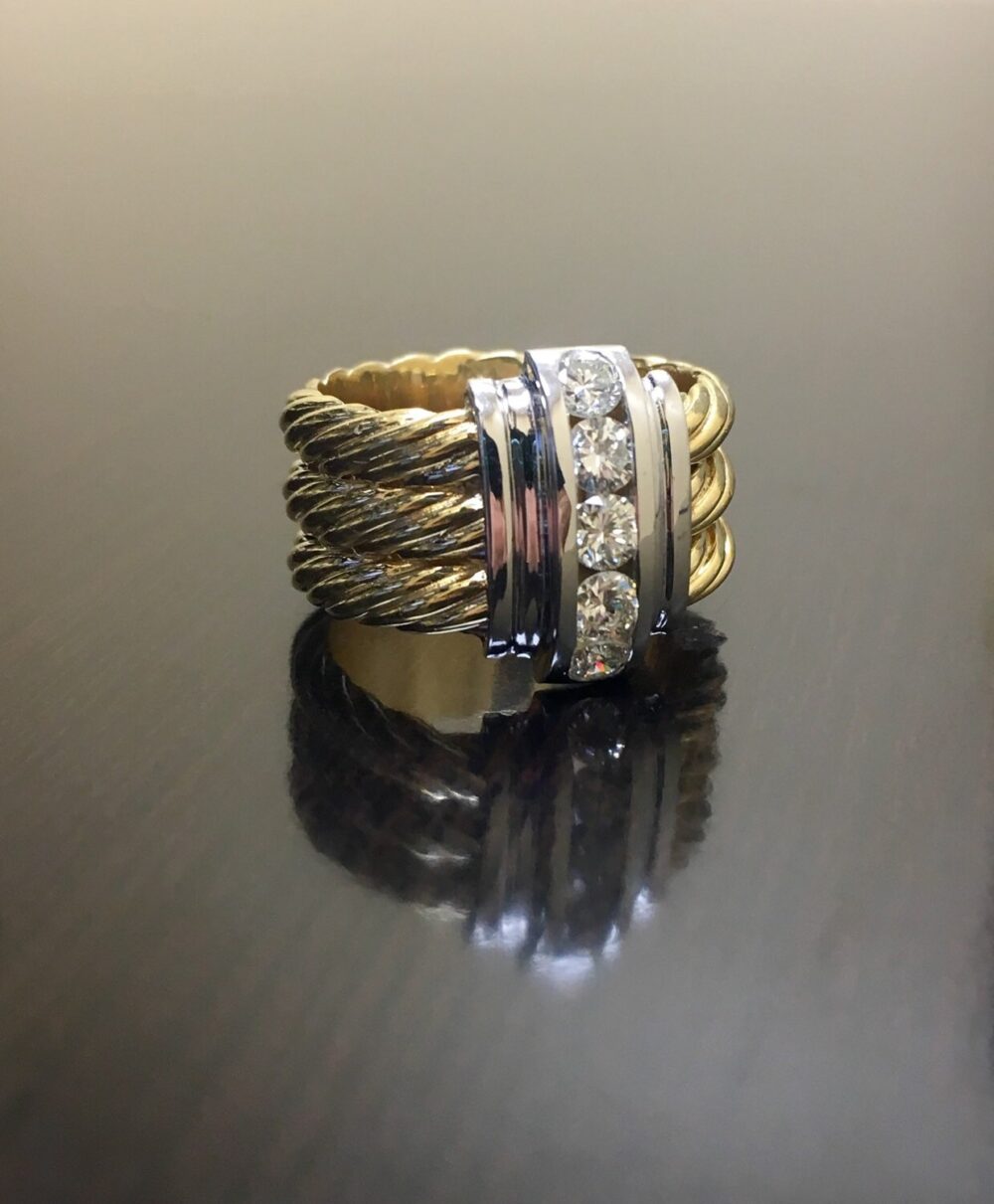 14K Two Tone Gold Diamond Engagement Band - Wedding Modern Yellow White