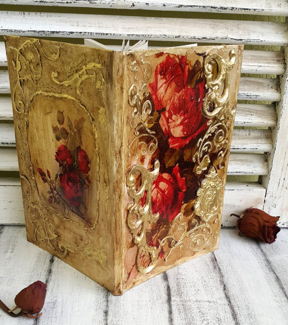 Gold & Red Roses Wedding Guest Book, Unique Book, Personalized Book, Custom Order Book, Vintage Rustic Book