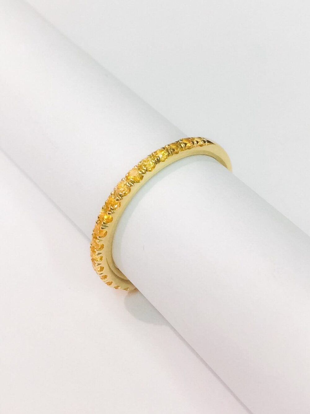 Citrine Eternity Band Ring/ 1.8mm Pave Half Guard Band/ Yellow Wedding Stacking/ November Birthstone