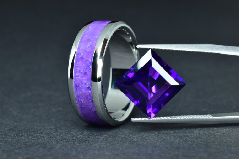 Wedding Ring, Stainless Steel Ring With Crushed High Quality Amethyst | Aaaa Inlay