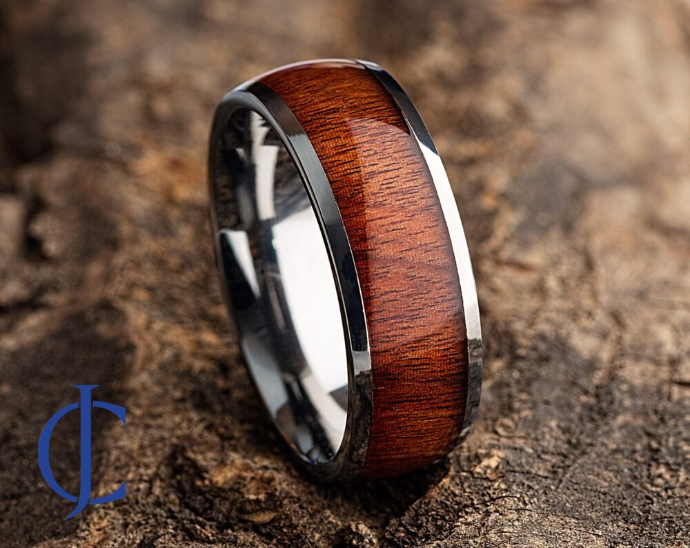 Mens Titanium Wood Wedding Band, Ring, Ring For Men, Women, 8mm Wide, Comfort Fit, Engraving