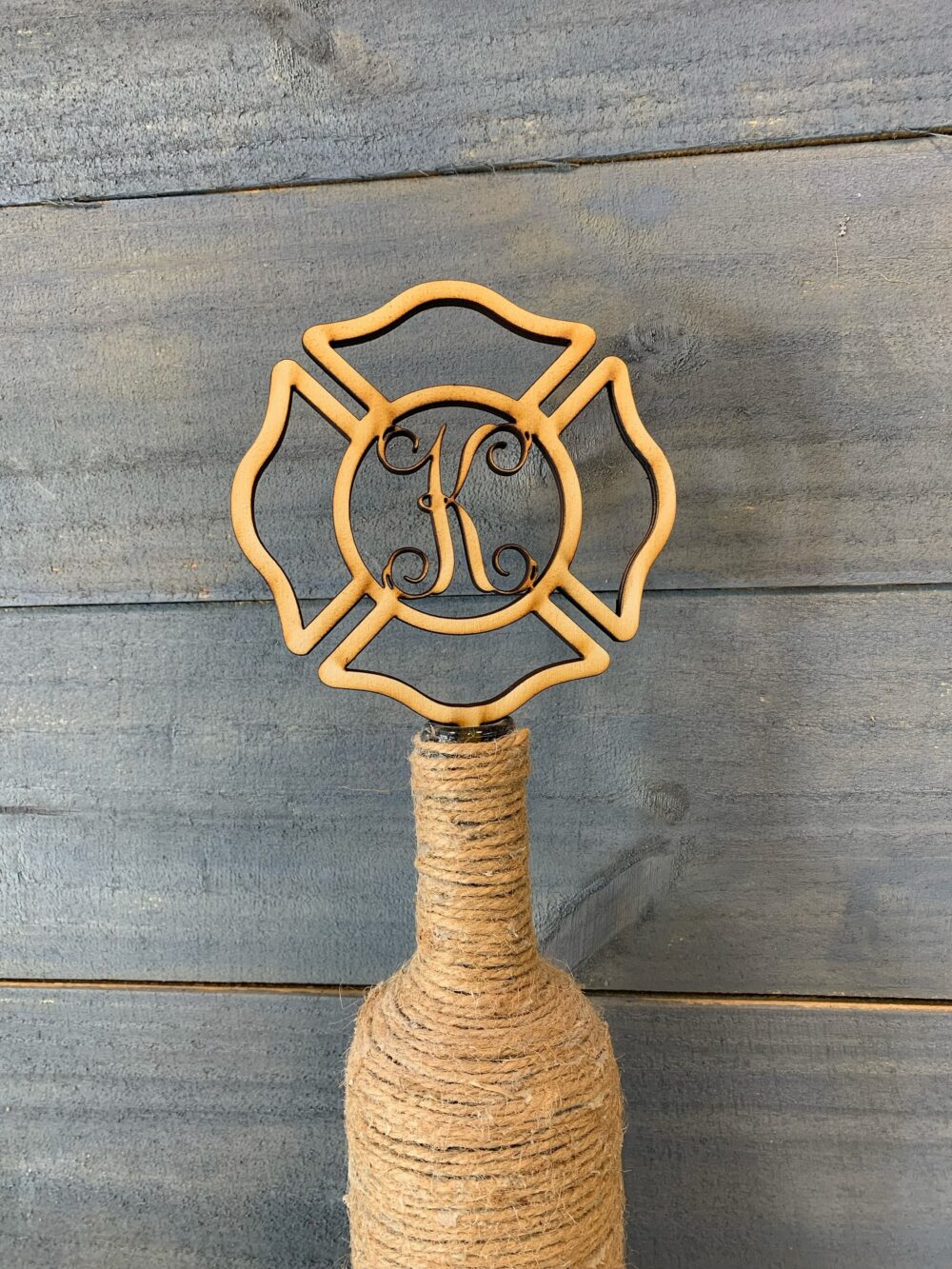 Wedding Cake Topper, Wooden Grooms Firefighter Wedding, Monogram Cake, Decor