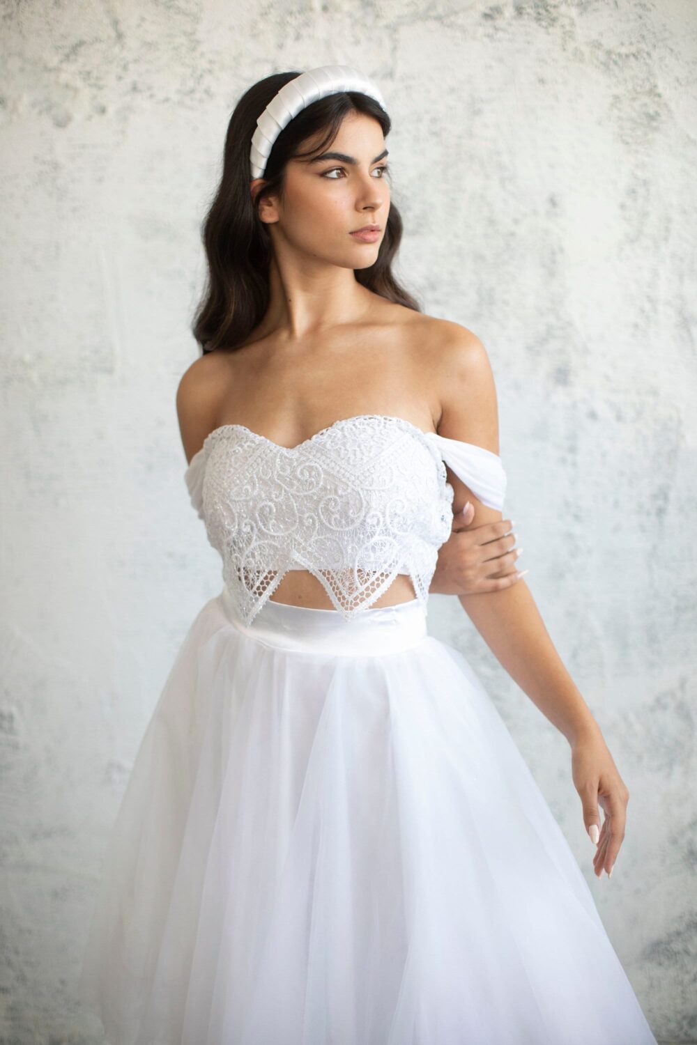 Boho Lace Wedding Top Off-Shoulder Bridal Crop Top