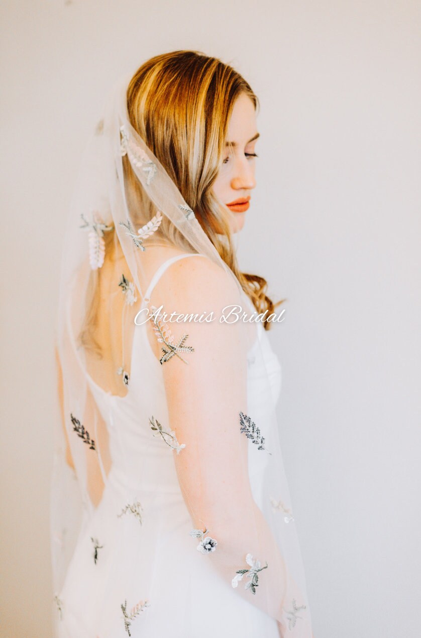 Mirabelle Embroidered Wedding Veil Colorful Floral Cathedral Veil