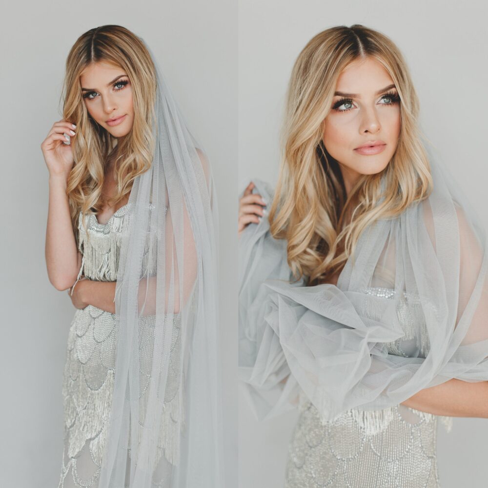 Grey English Net Veil-Soft Wedding Veil-Simple Veil-Boho Veil-Veils For Gray Dress-Flower Crown Veil-Cathedral Veil 0801