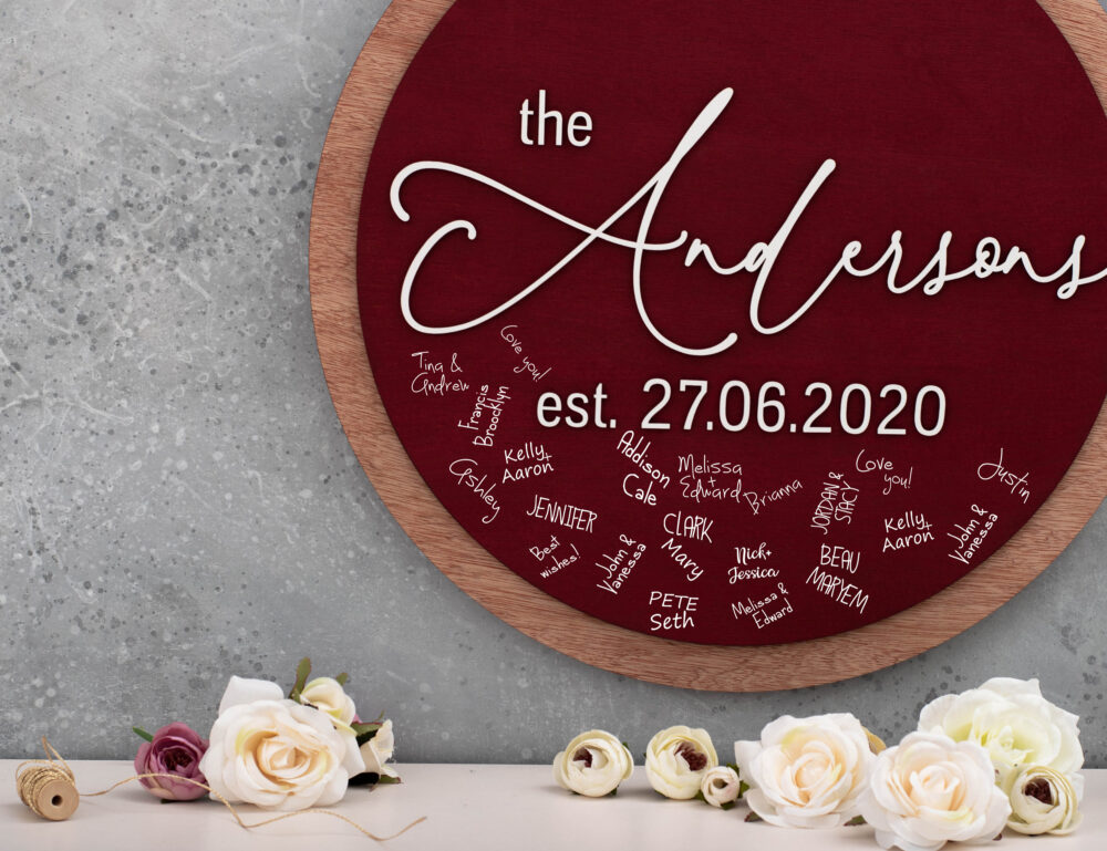 Wedding Guestbook Alternative Guest Book Last Name Wood Sign Family 3D Gift