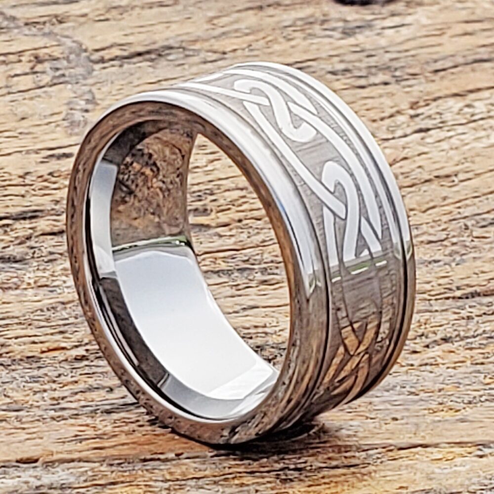 Tungsten Ring, Mens Wedding Band, Flat Gift, Promise Tungsten Celtic Knot Ring