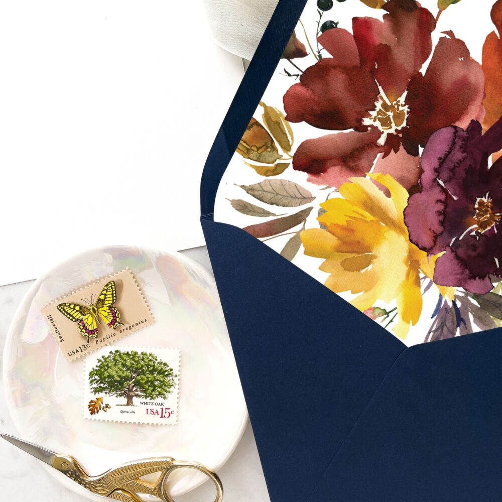 Fall Wedding Envelope Liners Burgundy Watercolor Floral | Set Of 25